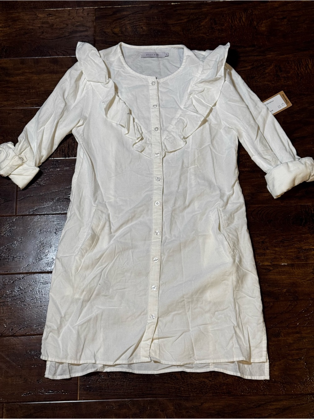 NWT Billy T Ruffle Shirtdress White Mini Size Small